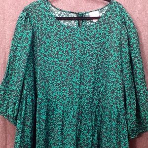 Preloved Plus Size 4X Ava & Viv Black and Green Print Mid Length Sleeve Dress